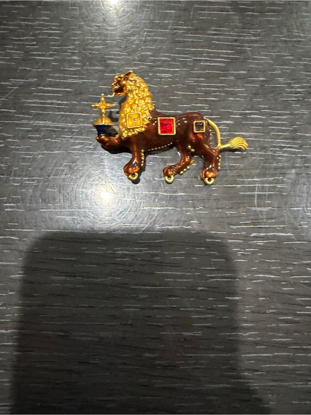 Gold and Brown Lion Brooch with Red Accents - Women Jewelry